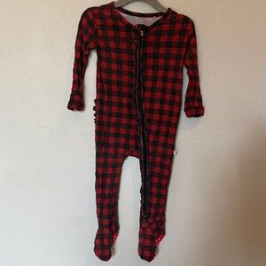 Posh Peanut Red and Black Buffalo Check Ruffle Butt 18-24m footed Pajamas, GUC